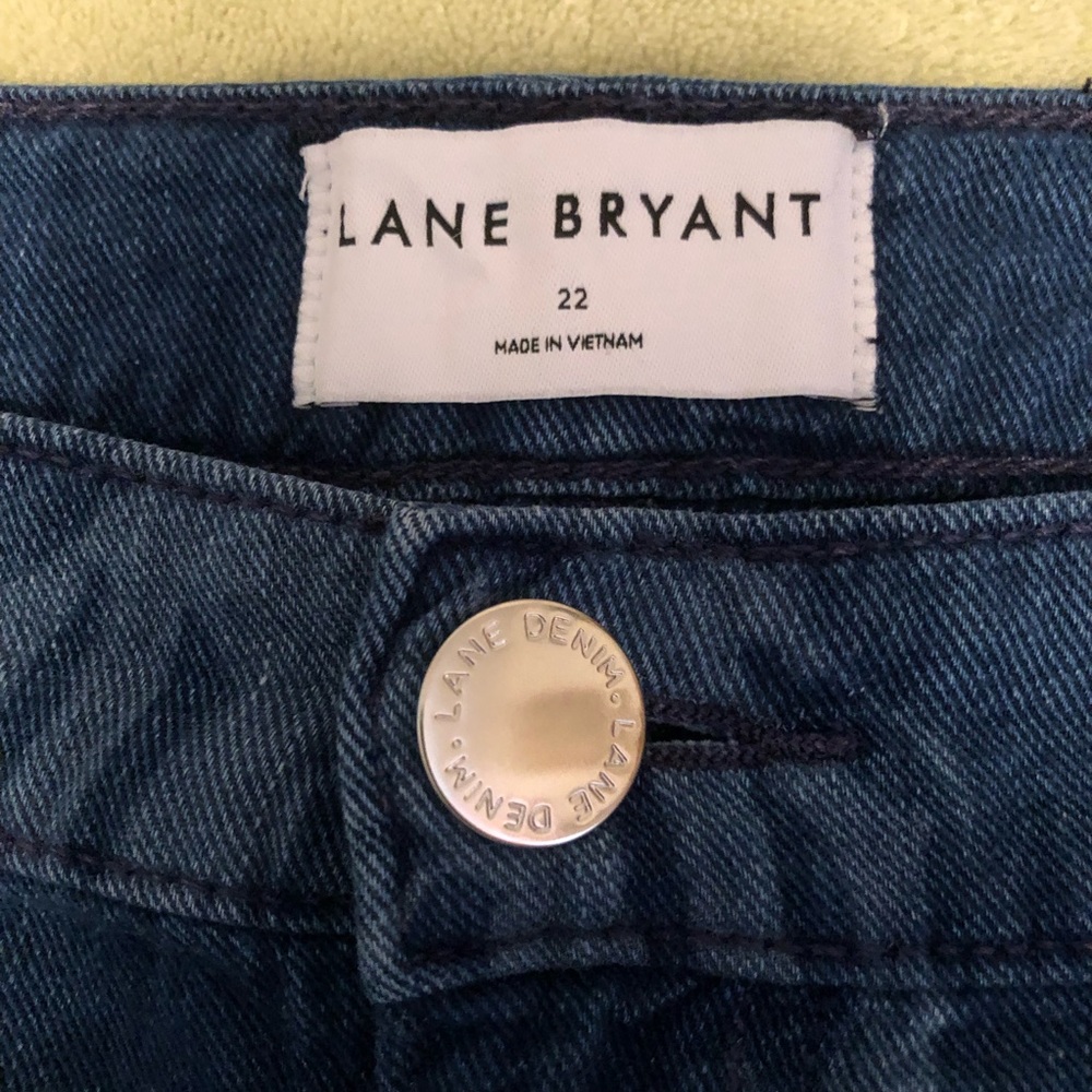 Lane Bryant shorts denim jeans blue leaf pattern mid rise belt loops Plus 22 - Picture 9 of 10